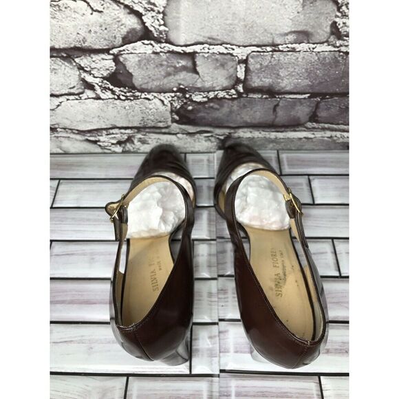 Silvia Florentina Brown Patent Leather Mary Jane Strap Heels Women Sz 9M US/40EU - Picture 8 of 16
